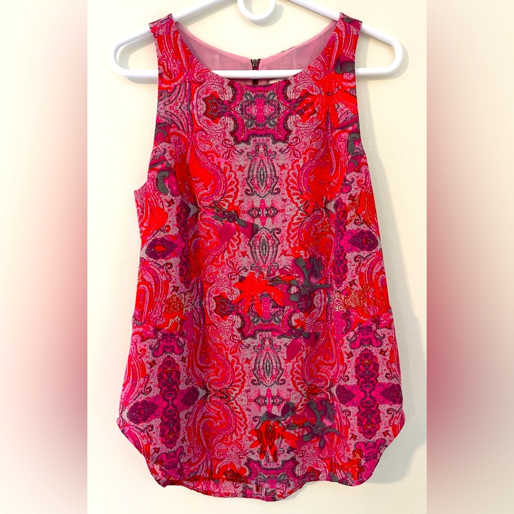 CAbi Pink and Red Patterned Blouse